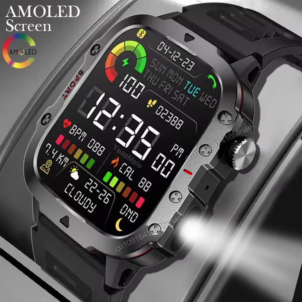 2025 GPS Military Smart Watch Man LED Flashlight Waterproof Outdoor Sports Tracker Call Bluetooth Smartwatch Waterproof Man Women