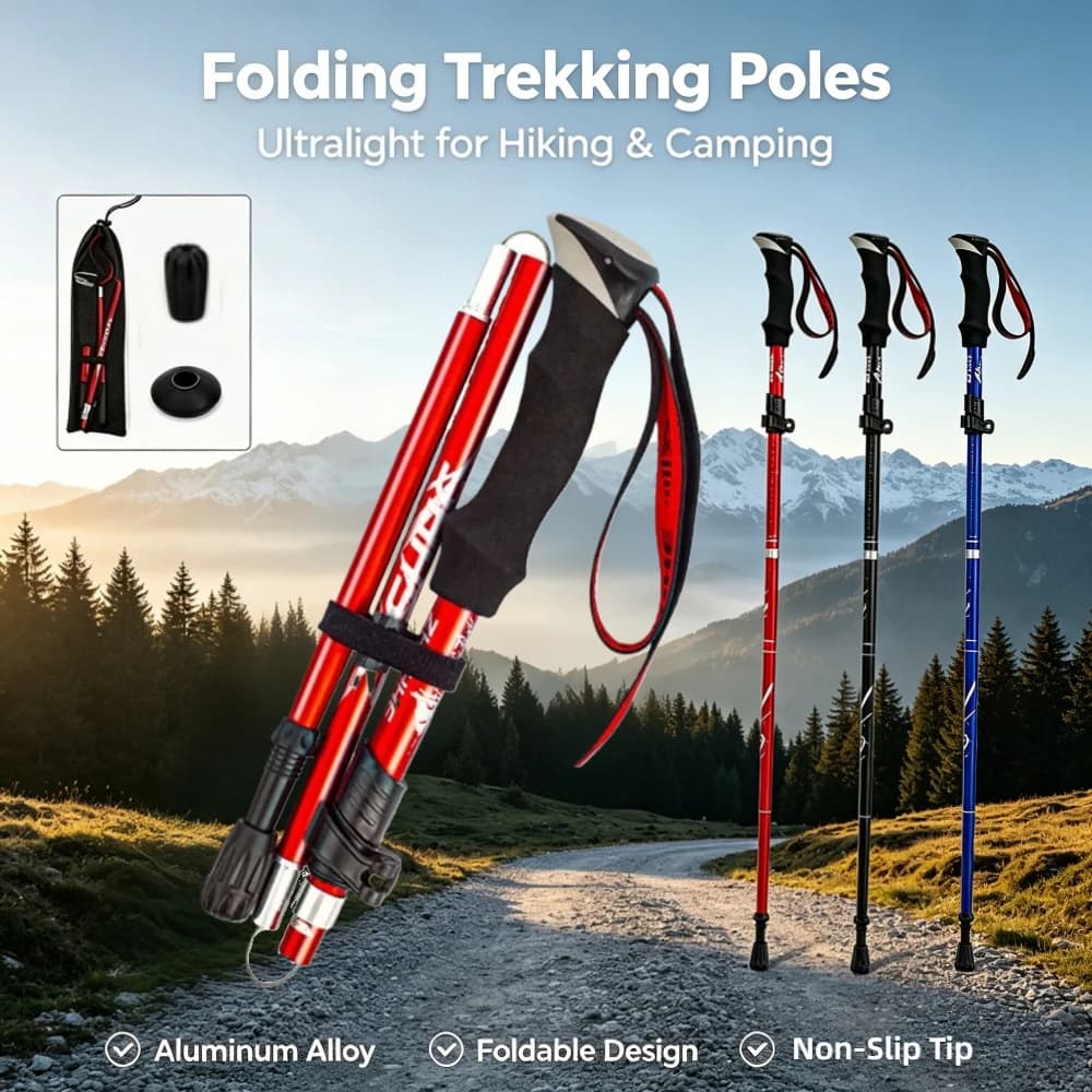 Outdoor Folding Aluminum Alloy Ultra-light and Ultra-short Telescopic Trekking Poles Comfortable Walking Trekking Walking Sticks