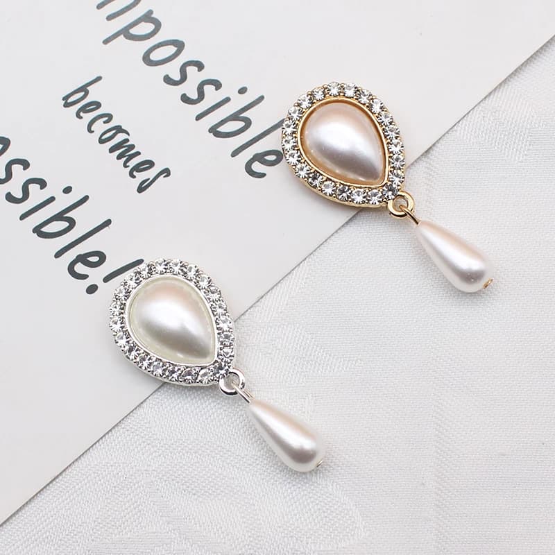 10Pcs20*48MM goccia d'acqua metallo strass perla fai da te ciondolo pulsante abito da sposa fiocco gioielli accessori per cucire fatti a mano