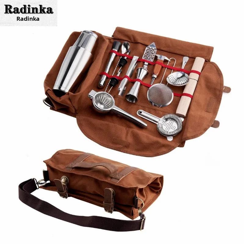 Canvas Bar Tool Bag Portable Cocktail Shaker Storage Bag Convenient Carry-On Bar Accessories Organizer Bag for Women
