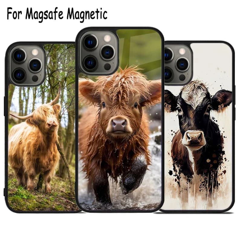 Custodia per telefono con ricarica wireless a forma di mucca marrone per iPhone 17 Air 15 16 16e 14 13 11 12 Pro Max Plus, cover magnetica MagSafe