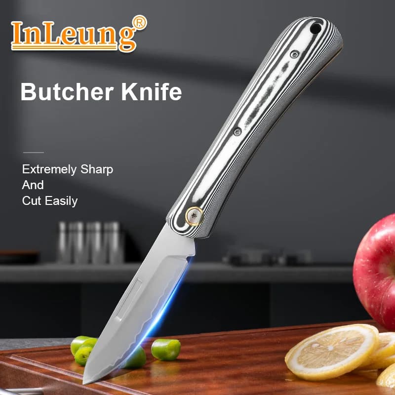 Coltello Pieghevole in Acciaio Sanhe, Coltello Portatile Multiuso per Affettare Carne, BBQ, Frutta, Disossare Pesce, Coltello da Chef, Utensile da Cucina