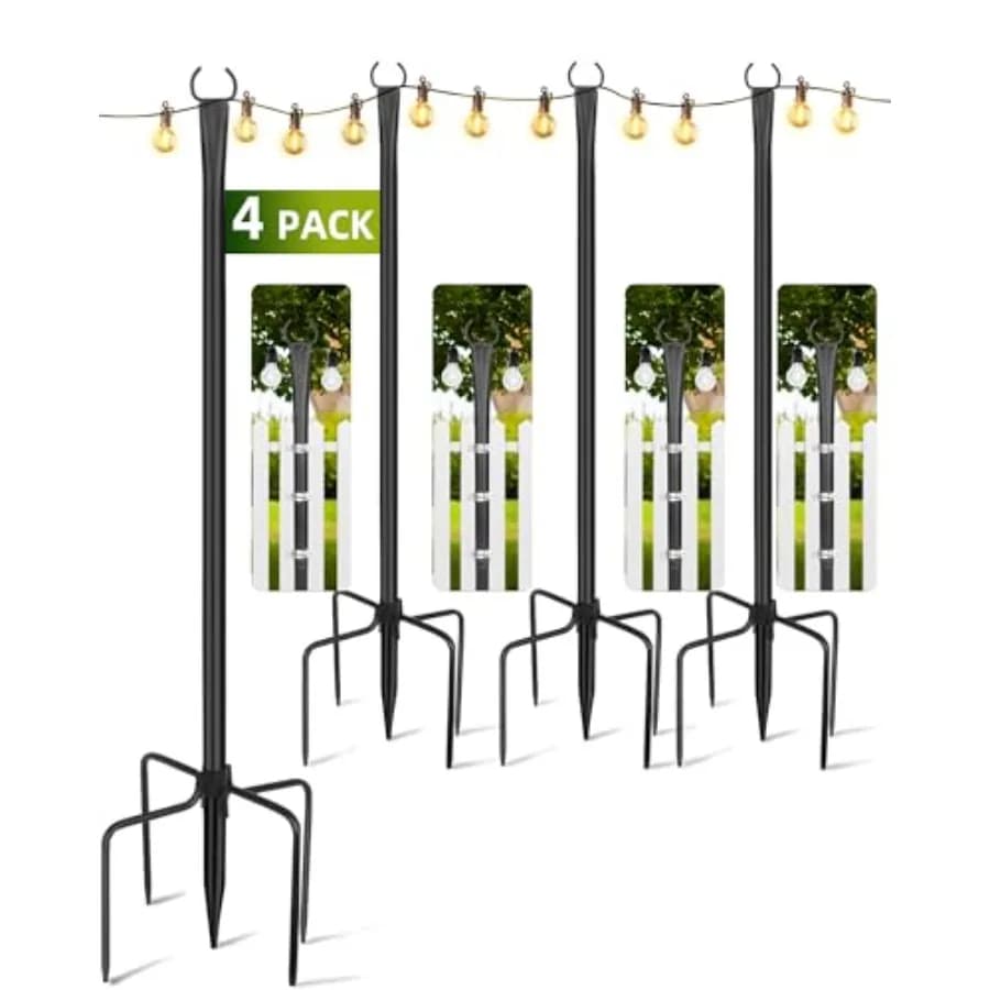 Pali per Luci da Esterno, Confezione da 4, 3 Metri, in Metallo, Ideali per Terrazze, Giardini, Cortili e Porticati