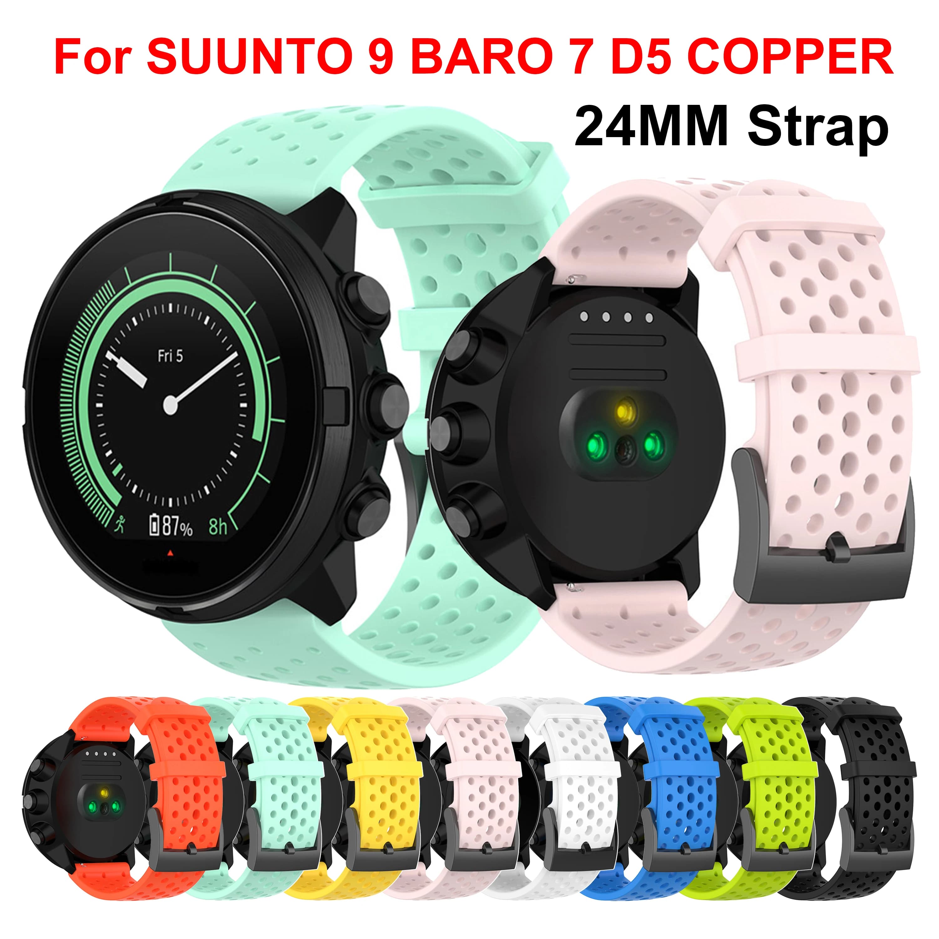24mm Breathable Silicone Strap For Suunto 9 Baro Watchband Suunto7 D5 Spartan Sport Wrist HR Smart Watch Band Bracelet Wristband