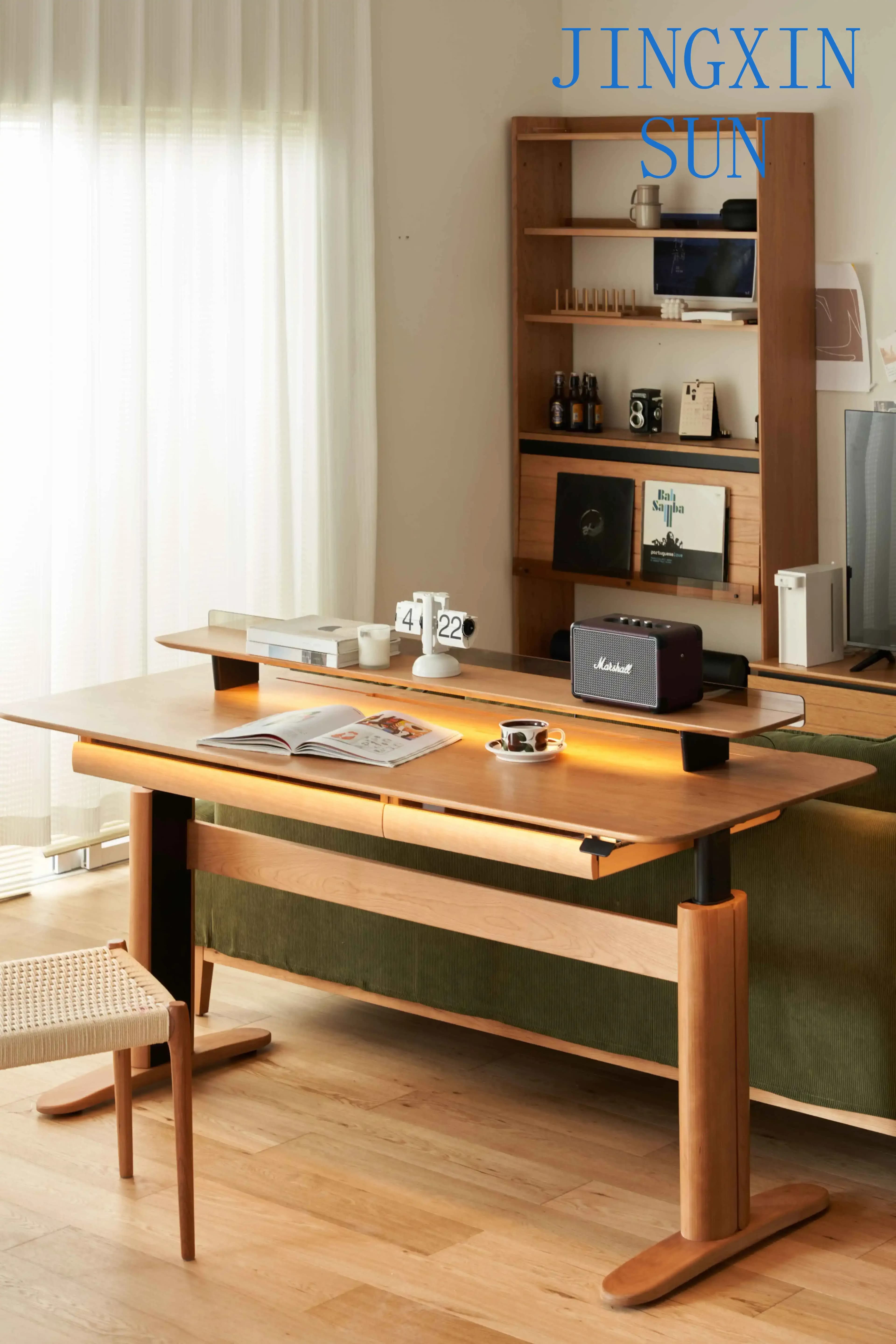 -Study Table Modern Luxury Smart Height Adjustable Standing Desk Laptop Table Wooden Industrial Office Furniture