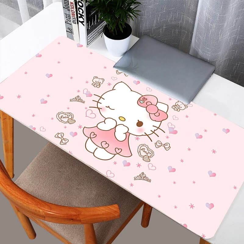 Tappetino per mouse Hello Kitty, resistente, grande, in gomma, per PC, accessori per giochi, tappetino per mouse, tappetino da scrivania con bordo bloccabile, tappetino per giocatori