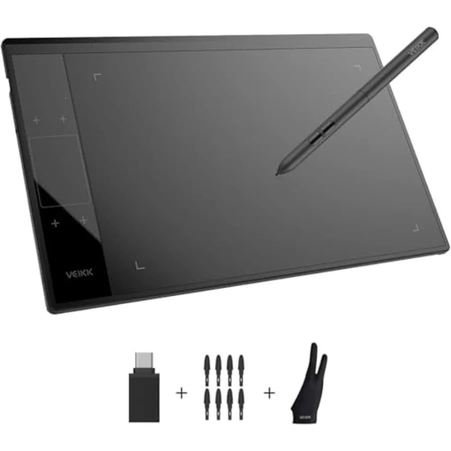 Tavoletta Grafica A30 V2 10x6 Pollici con Pad Touch Unico, Penna Senza Batteria a 8192 Livelli di Pressione, 4 Tasti Rapidi Compatibili