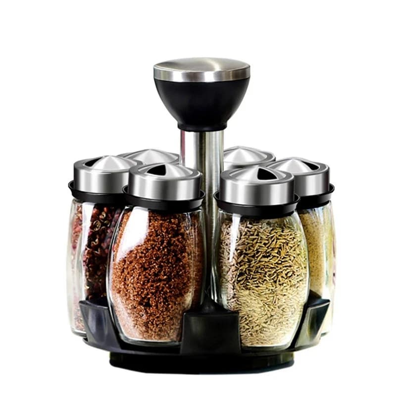 7 pz/set Rotante In Acciaio Inox Gallecca Condimento Barattoli di Spezie Set Sale E Pepe Shaker Condimento Spray Strumento Da Cucina