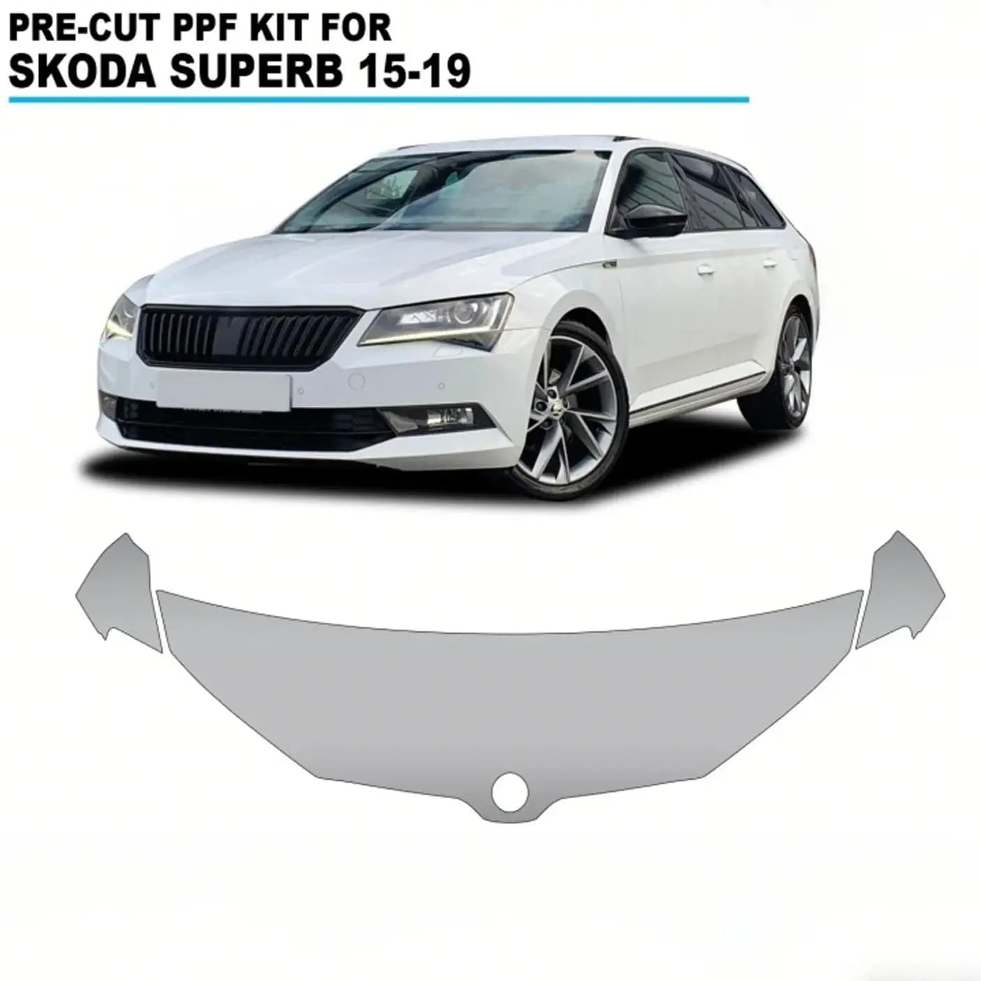 Pellicola Protettiva Trasparente 8.5mil in TPU per Paraurti e Cofano Skoda Superb 2015-2019, Kit PPF Pretagliato Anti-Graffio per Carrozzeria