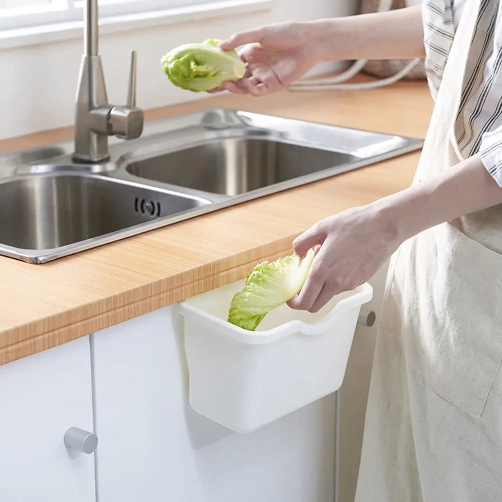 Cestino per Rifiuti in Plastica da Appendere, Contenitore Multifunzionale per Auto e Cucina, Bidone per Riciclaggio Bianco