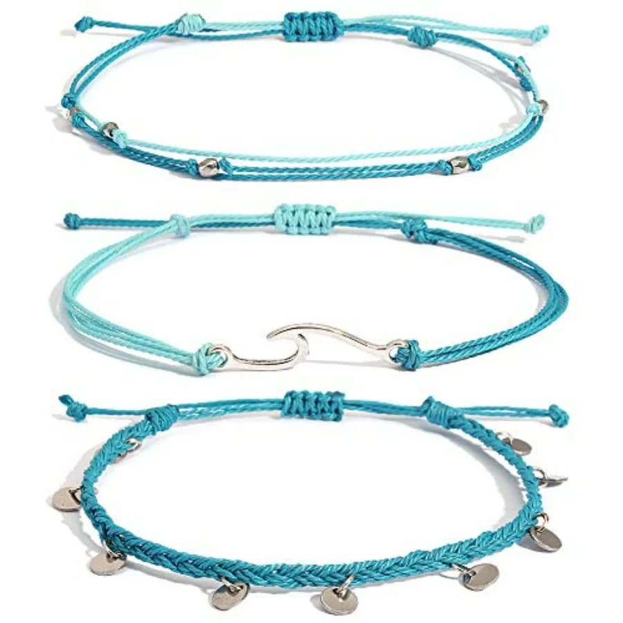Waterproof String Anklets Cute Beaded Ankle Bracelets Beach Wave Anklet Stainless Steel Coin Boho Ankle Jewelry for Women
