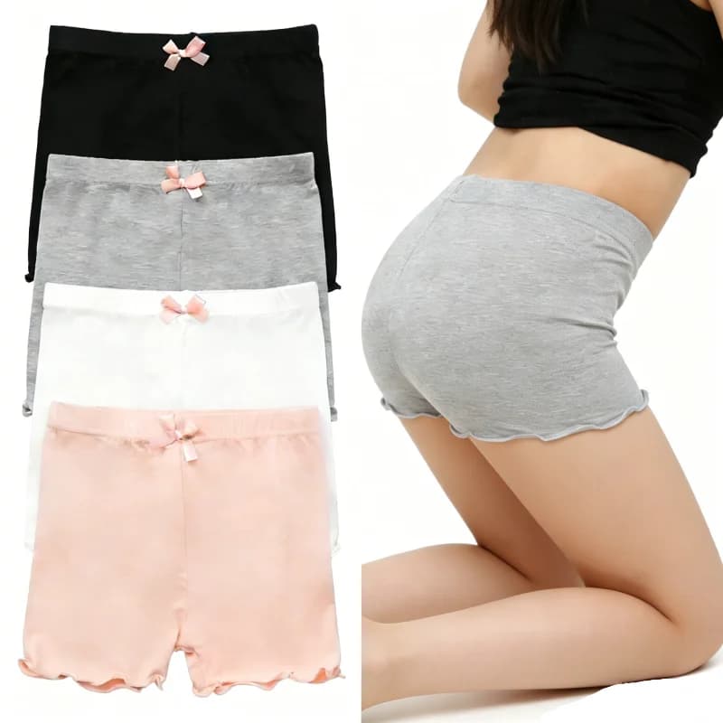 4 Pieces of Summer Mutches for Girls in Modal, Light Shorts for Children, Comfortable Slips with Bow