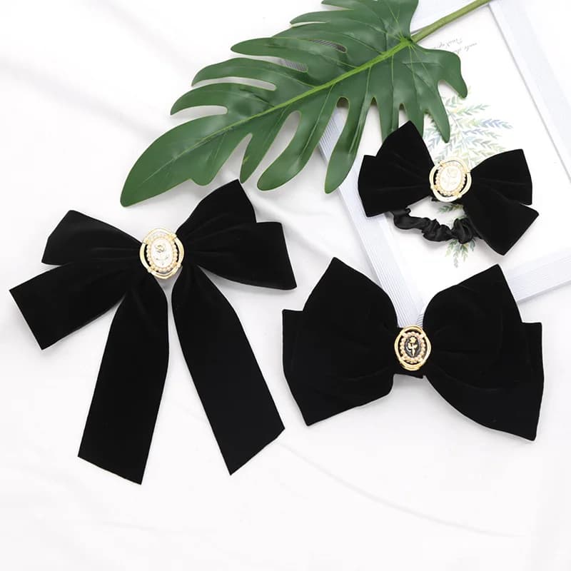 Fermaglio per capelli in velluto nero con fiocco, eleganti rose in tessuto, fermagli per capelli per ragazze e donne, fermaglio coreano alla moda per coda di cavallo, accessori dolci per capelli