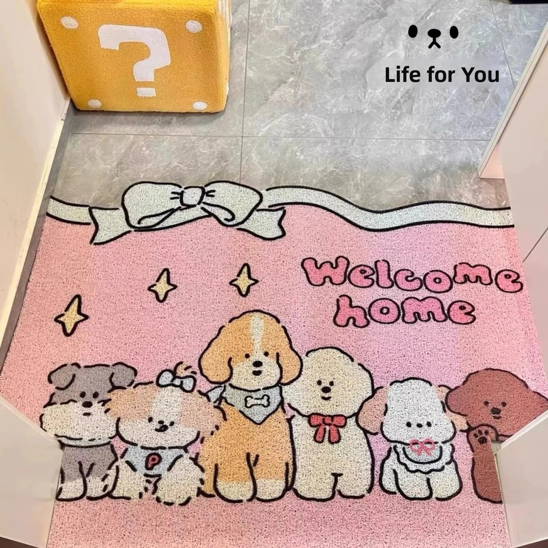 Knot Dog Home Entrance Mat Silk Circle Door Mat Can Be Trimmed Mud Scraper Home Use Foot Pad Polyester Fiber