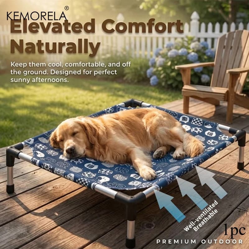 KEMORELA Portable Outdoor Dog Bed-Breathable Bed Tool-Free Assembly Washable And Durable Features PVC Frame And Non-Slip Feet