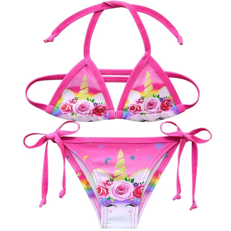 2025 Nuovo costume da bagno per ragazze unicorno di Halloween fiore rosa bambini Infantil ragazze bikini costume da bagno costume da bagno da spiaggia ragazze all'ingrosso