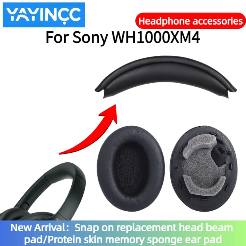 YAYINCC Sostituzione Snap on Headbeam cuscino/Proteina pelle memory spugna auricolare Per Sony WH-1000XM4 Auricolare Facile da installare