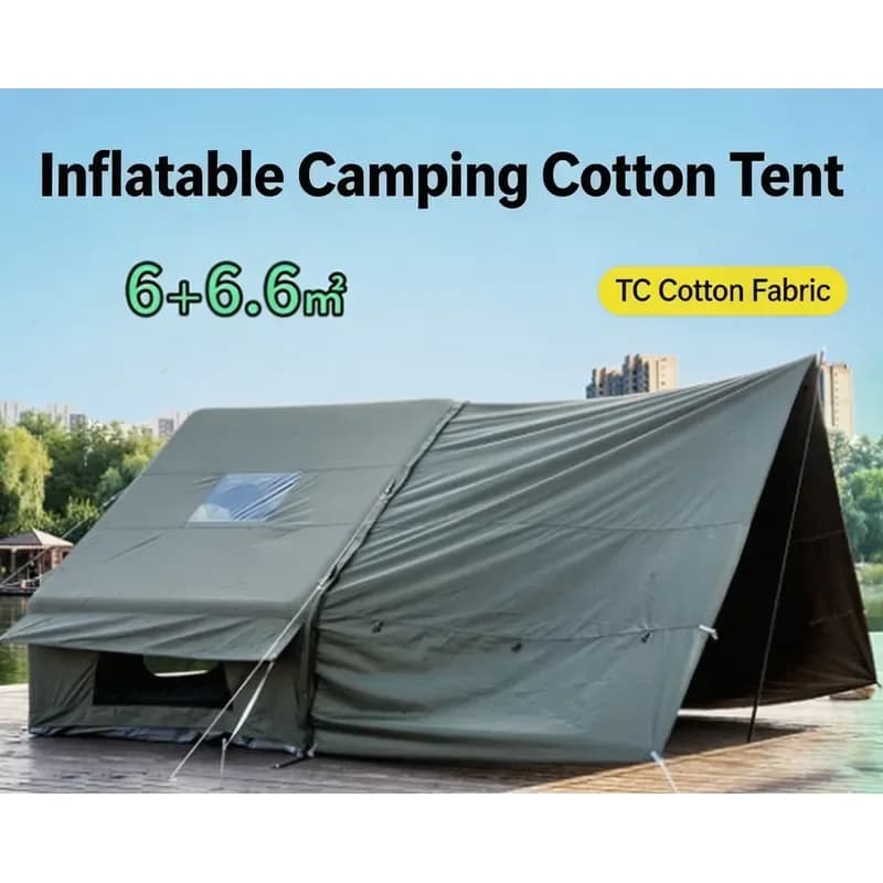 Inflatable Tent Double Layer Oxford Waterproof Portable 12m 6+6m Pole Awning Large Family Style Four Season for Camping