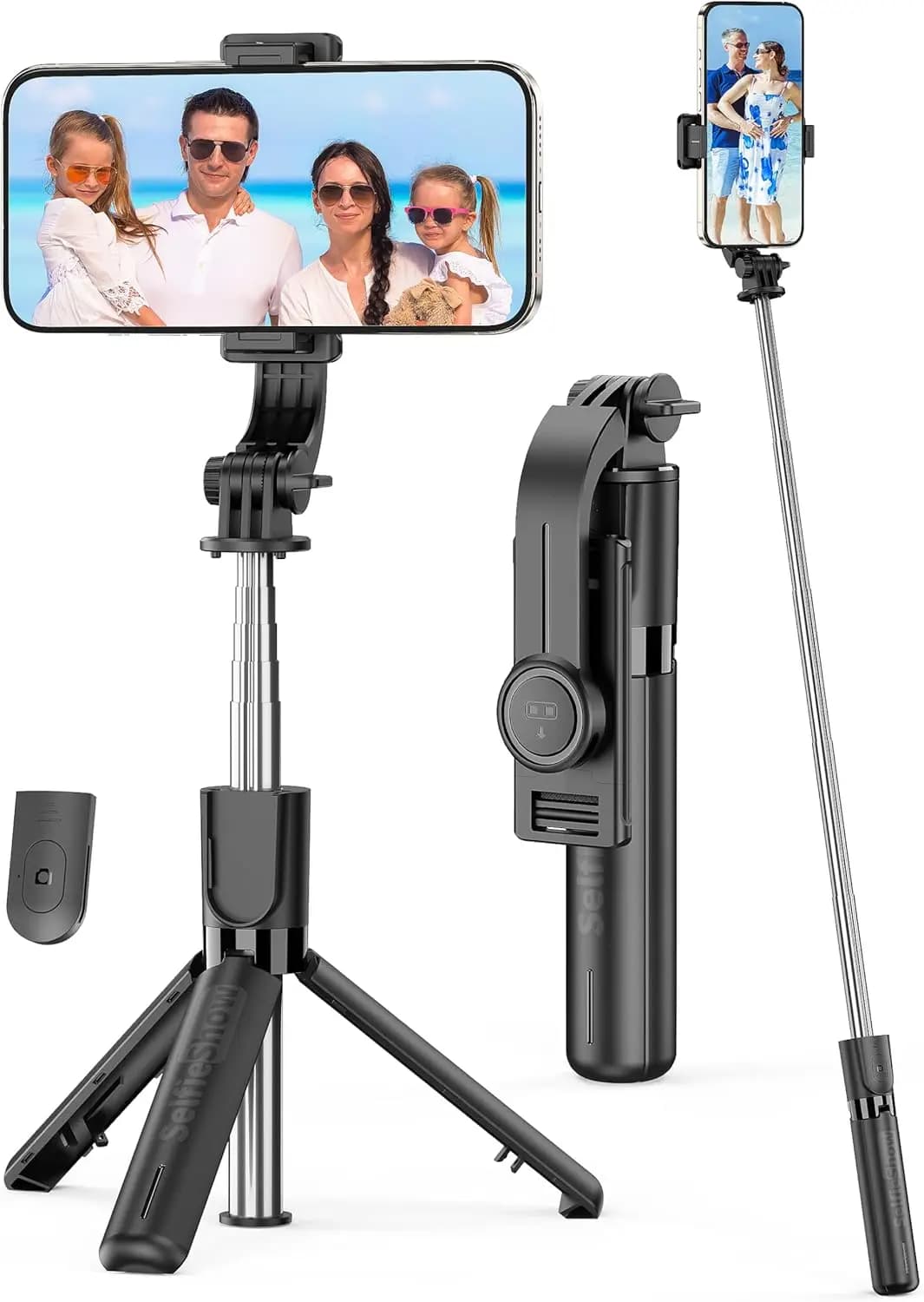 Portable Selfie Stick 4-in-1 Extendable Phone Tripod with Detachable Remote & Phone Holder 360° Rotation for iPhone Android
