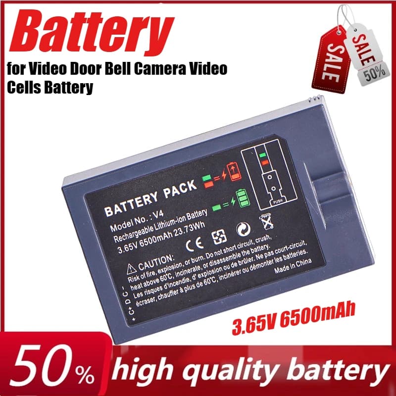 Anello di ricambio da 3,65 V 6500 mAh 23,73 Wh per videocitofono Celle video Batteria al litio Power Bank V4 ricaricabile