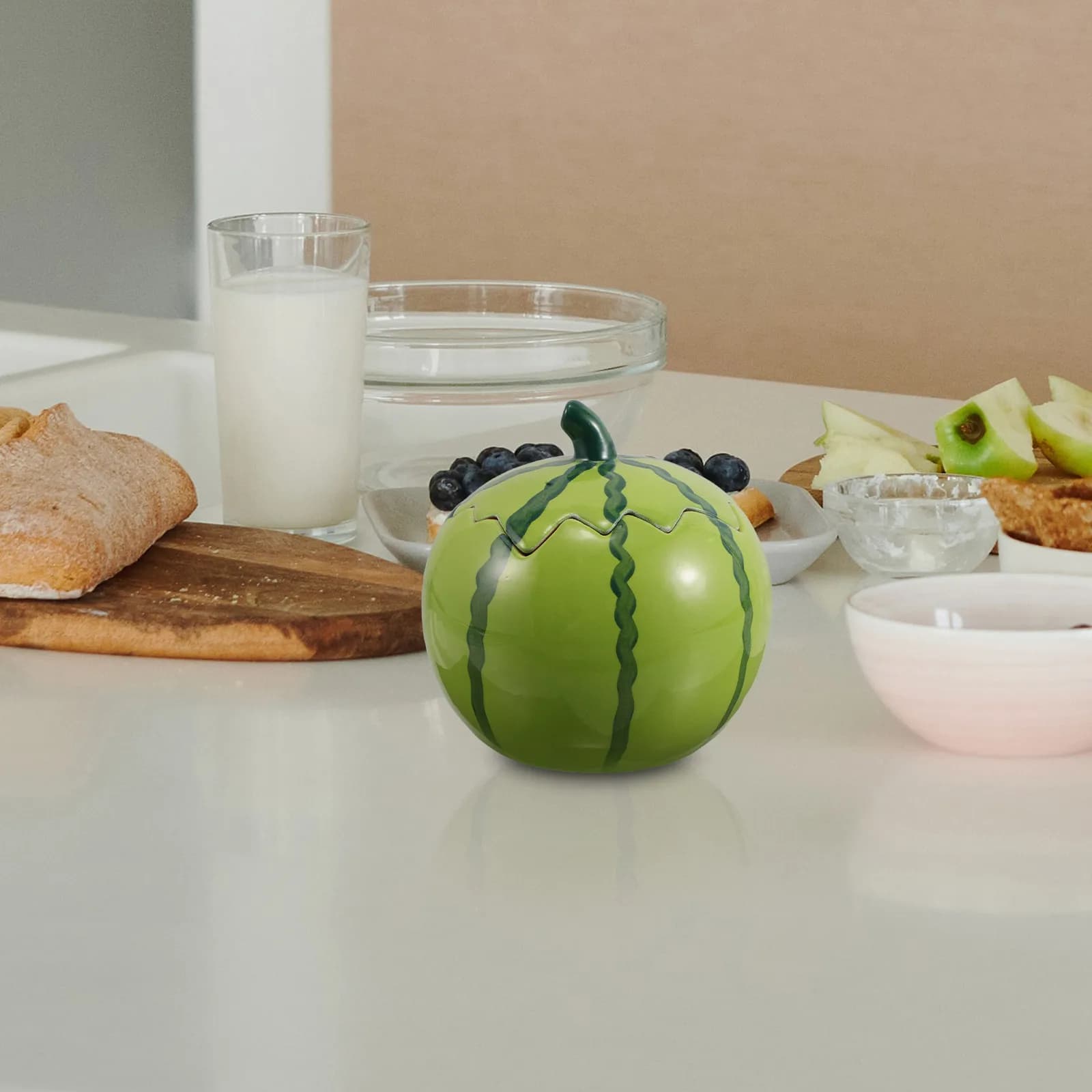 Watermelon Shape Ceramic Bowl Lid for Soup Rice Dessert Snacks Food Container Tableware Soup Bowl with Lid Cake Bowls