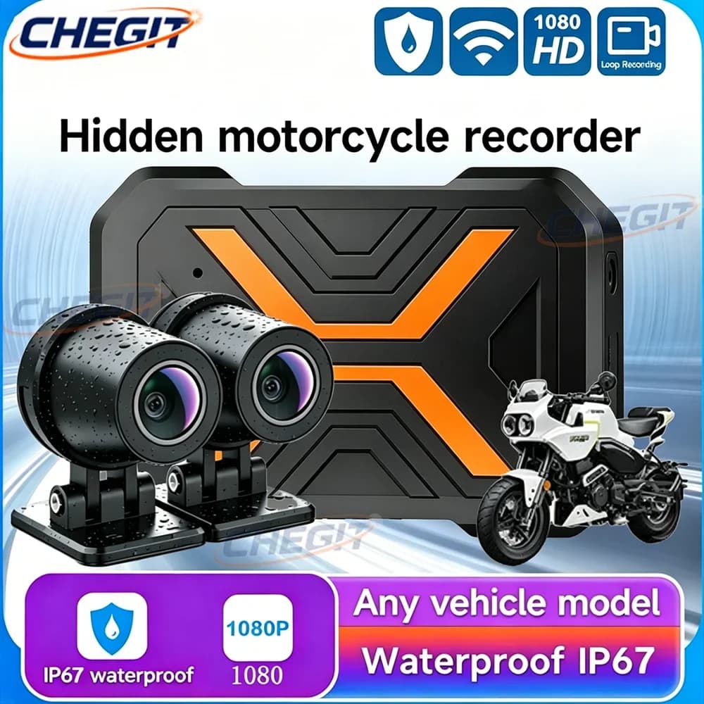 Dashcam per Moto 1080P a Doppia Lente, Impermeabile IP67, Connessione WiFi, EIS Anti-Shake Intelligente, Registratore di Guida Sportiva per Moto