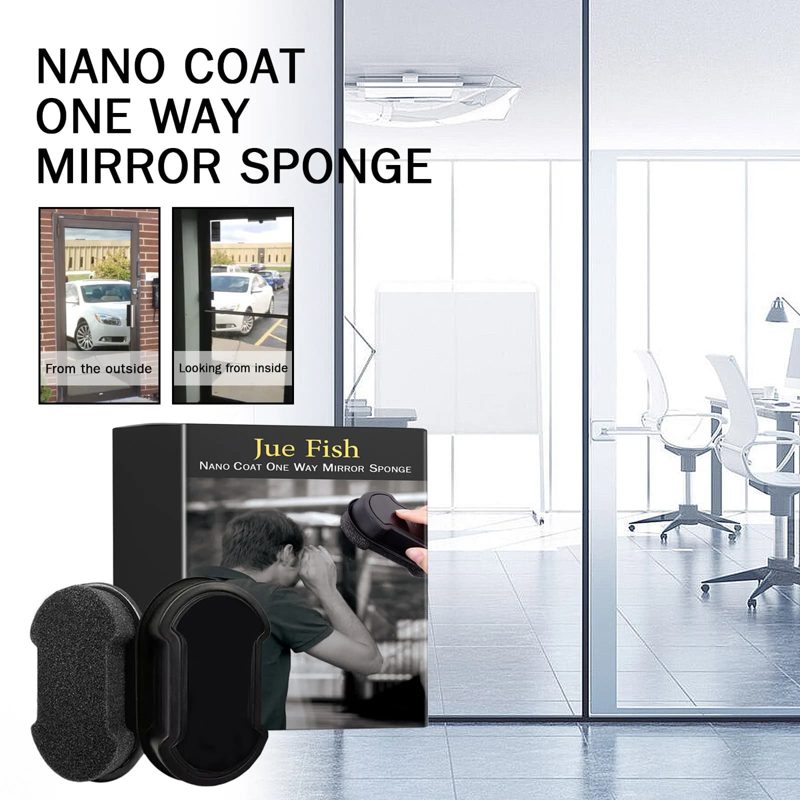 JUE FISH Nano Coat Specchio Unidirezionale in Spugna, Rivestimento Nano in Vetro per Finestrini Auto, Salvietta Privacy per Parabrezza, Bagno, Ufficio, Pavimenti e Finestre
