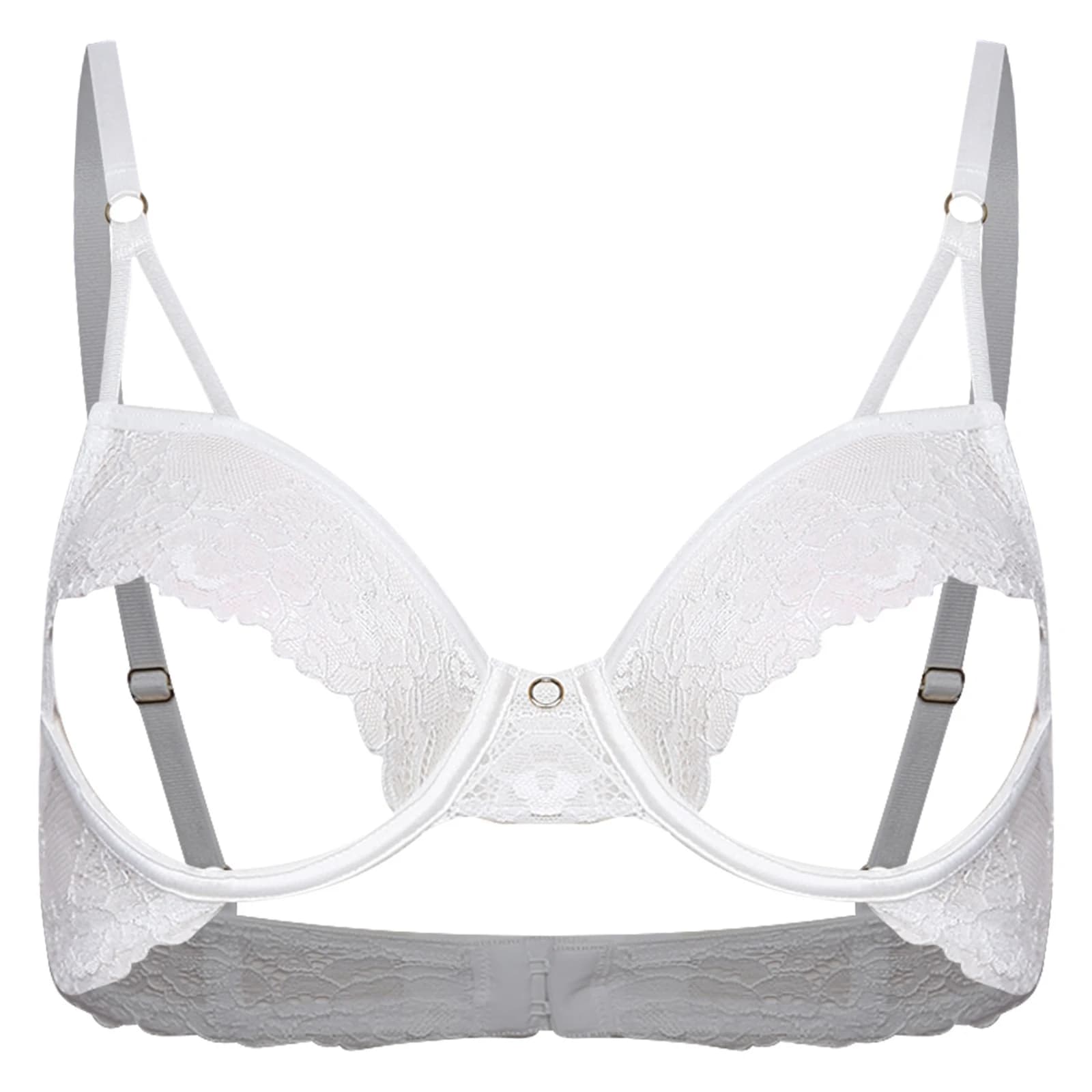 Women Sexy Hollow Out Bra Soft Sheer Lace Push-up Underwire Open Cut Exposed Nipples Brassiere Wire-free Lingerie Top Nightwear
