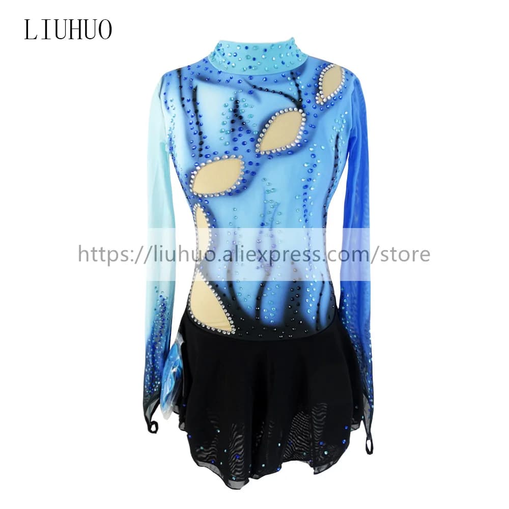 Abito da pattinaggio di figura Personalizza Gonna da ghiaccio da competizione Ragazza Donna Danza Ginnastica ritmica Abbigliamento Body Blu Balletto Roller