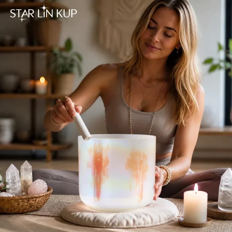 STAR LIN KUP 6 Inch Clear Quartz Crystal Singing Bowl Dream Sun Color Sound Healing Meditation Yoga Chakra Balance with