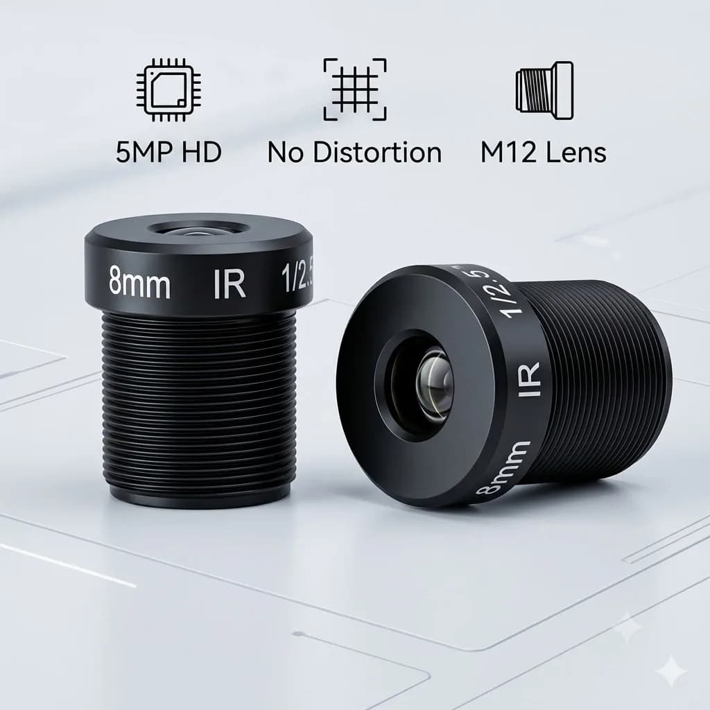 No Distortion 5MP 8mm M12 Lens With 650nm IR Filter for Security Camera & Industrial Machine Vision