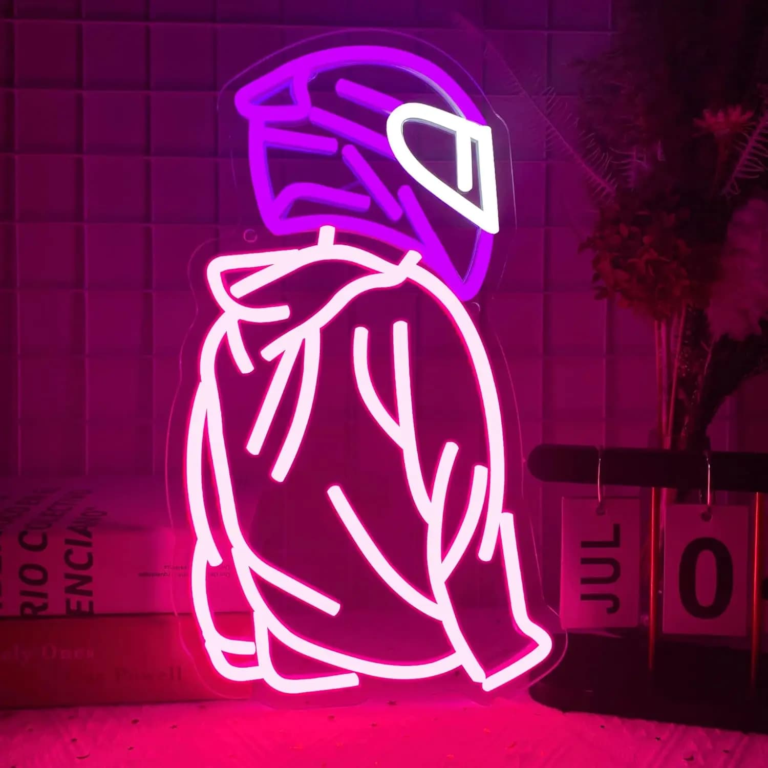 Insegna al neon decorativa da parete, luce moderna abbagliante e colorata, alta saturazione, energia vibrante