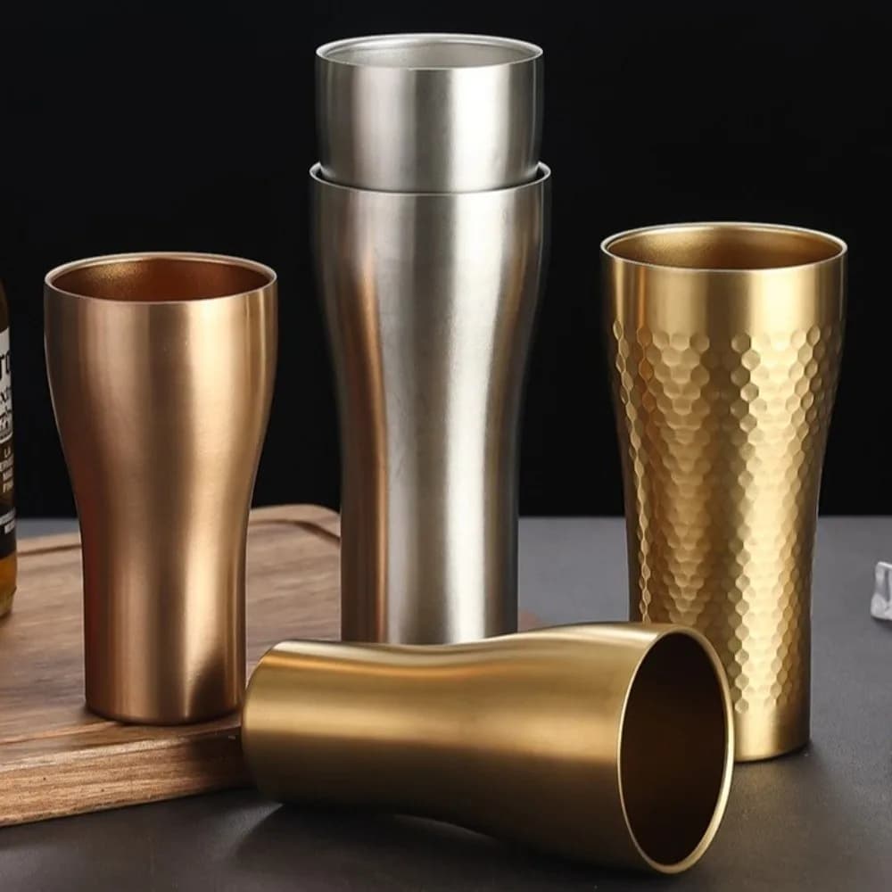Nuove tazze da birra a doppia parete Texture martellata Mantieni le tazze per il latte freddo Nord Europa Tazza per bevande fredde anticaduta Bicchieri