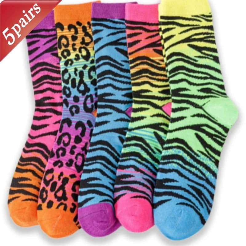 5 paia di calzini semplici primaverili unisex con stampa leopardata moda personalizzata traspirante sottile divertente che assorbe il sudore per ragazze all'ingrosso