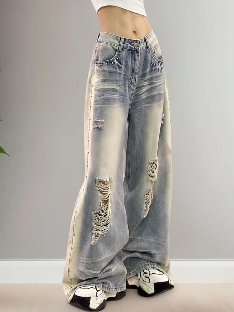 Summer 2026 High Waist Wide Leg Casual Denim Pants Women's Loose Fit Straight Cut Jeans Draping Style with Pockets Breathable