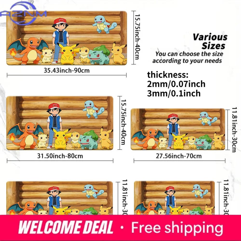 Tappetino da scrivania per gaming Pokemon Ash & Starters Wooden Cabin Scene, tappetino per mouse lavabile antiscivolo