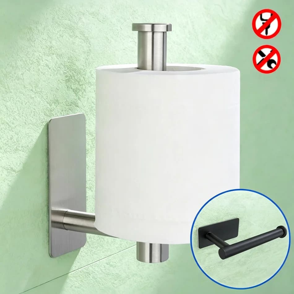 Toilet Paper Roll Holder Adhesive Stainless Steel Brushed Gold Black White Wall Mounted Stand Paper Towel Shelf Tissue Hanger