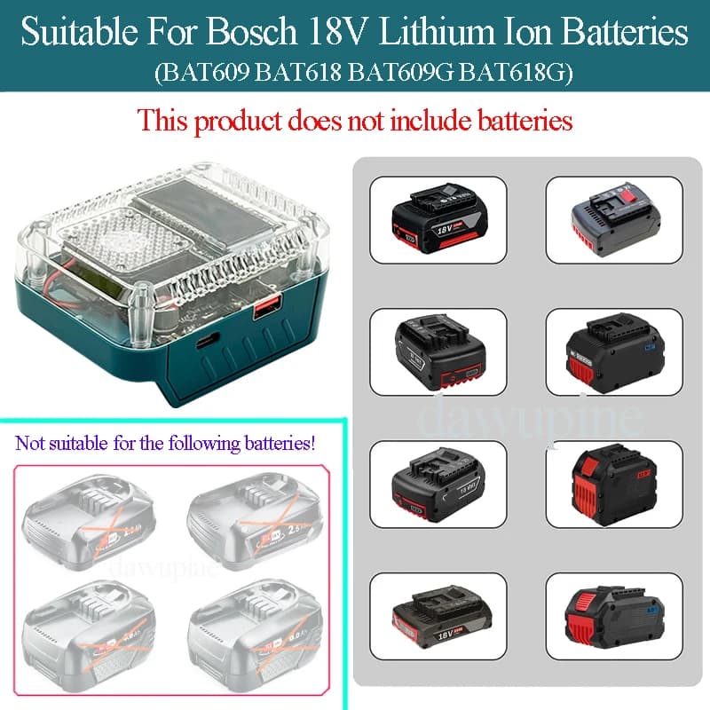 Convertitore adattatore custodia batteria al litio BAT618 per caricabatteria agli ioni di litio Bosch 18V USB tipo C Power Bank 1018K AL1820CV AL1830CV