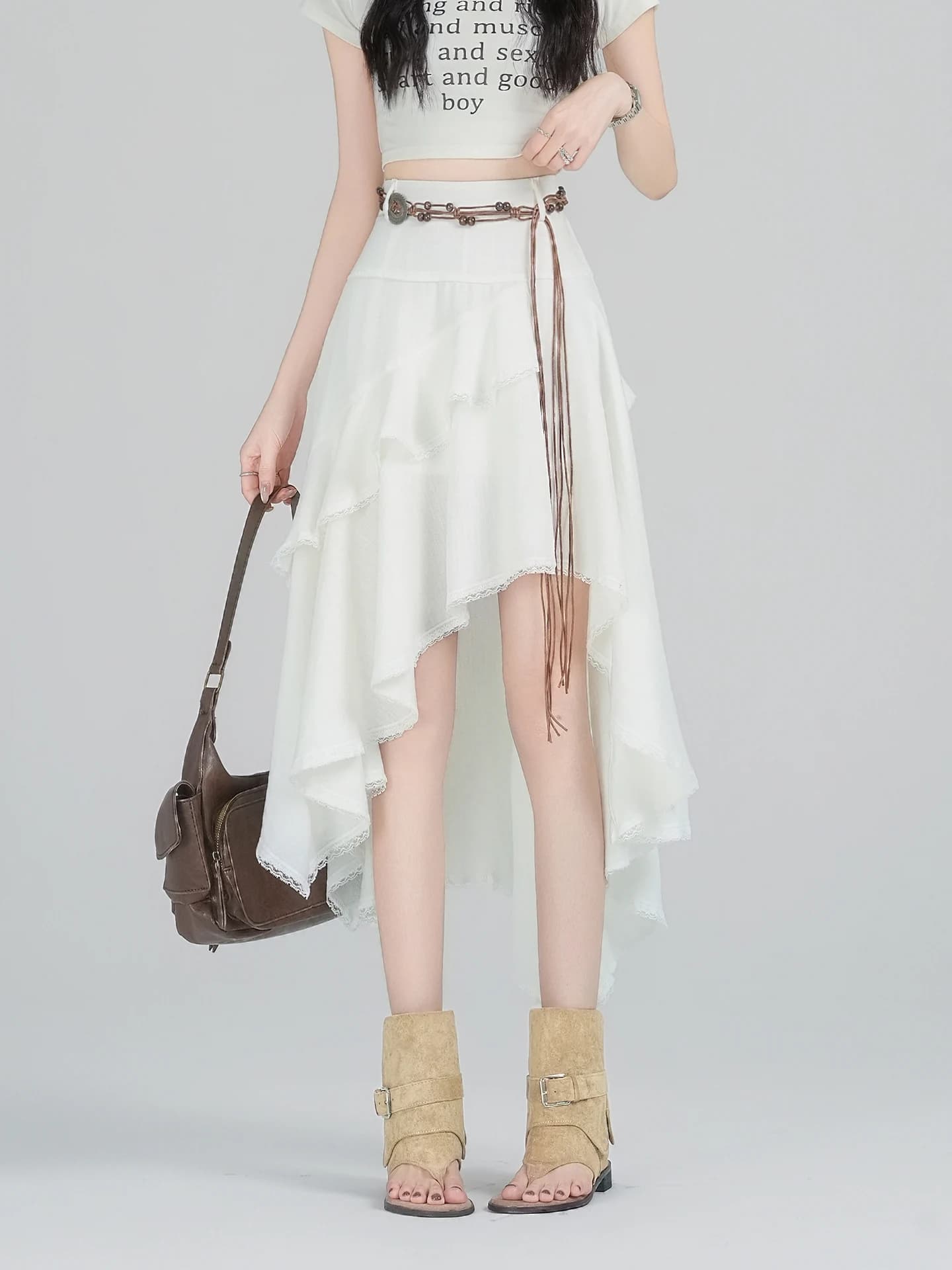 Gonna Asimmetrica con Cintura a Nappa Bohemien, Nuovo Design Estivo da Donna, Gonna Fluida a Vita Alta Stile Coreano per il Lavoro
