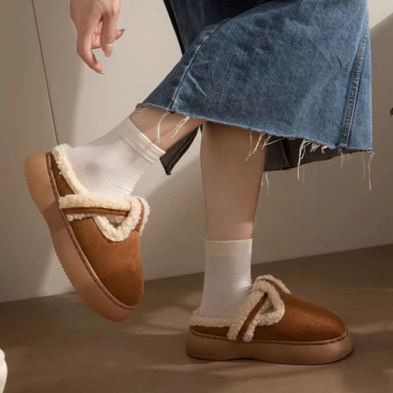 Home Fuzzy Slipper Women Winter Warm Fur Plush Non Slip Indoor Lazy Female Thermal Furry House Shoe Bread Flat Flip Flop Slides