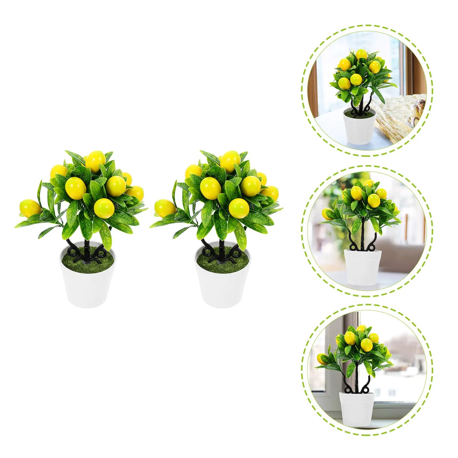 2 pieces artificial bonsai tree lemon green, fake pot plant, home decoration, office, desk, wedding, artificial indoor plants