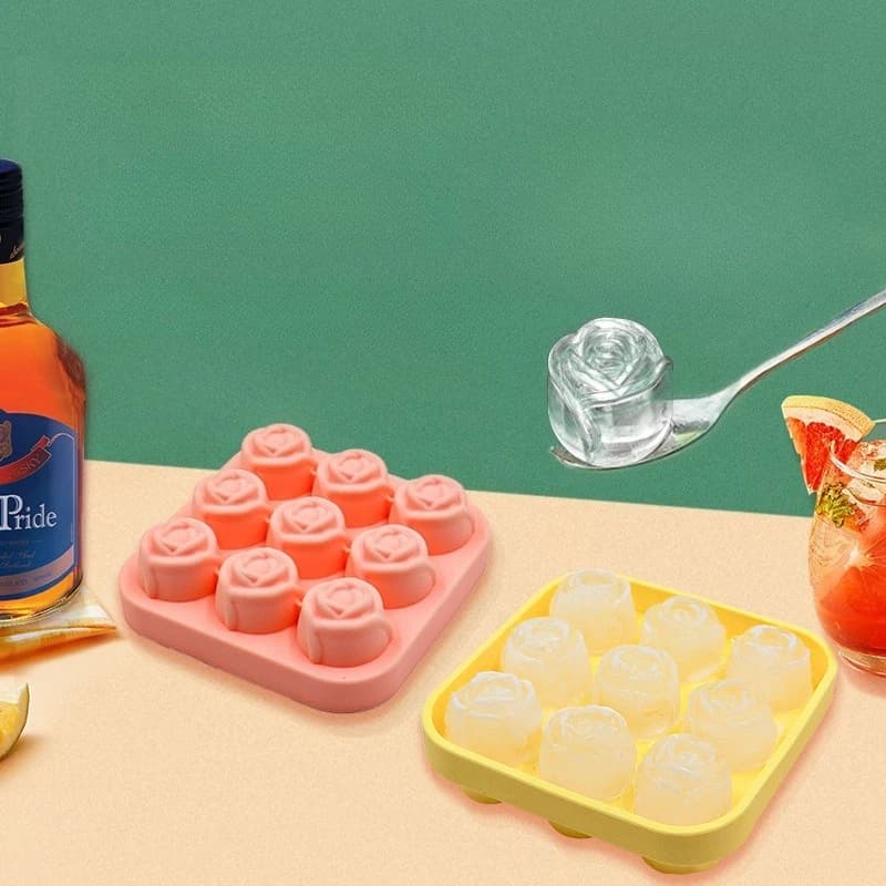 9 Griglia Vassoio per cubetti di ghiaccio rosa Fiore fai da te Freeze Scatola per cubetti di ghiaccio per cocktail di whisky Congelatore Succo Bevande d'acqua Stampo per ghiaccio freddo
