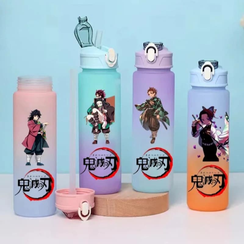 750ML Demon Slayer Cartoon Plastic Gradient Water Cup Portable Leak Proof Water Bottle Student Outdoor Sports Travel Water Cup