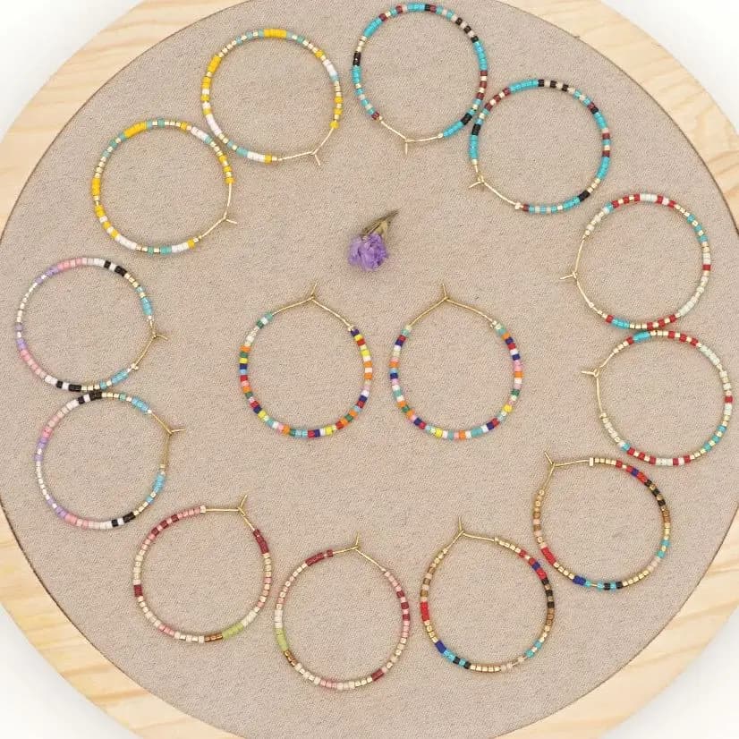 Go2Boho Miyuki Beaded Earrings for Women Boho Chic Ear Rings Jewelry Simple Stainless Steel Hoop Hadmade Fashion Gift for Her