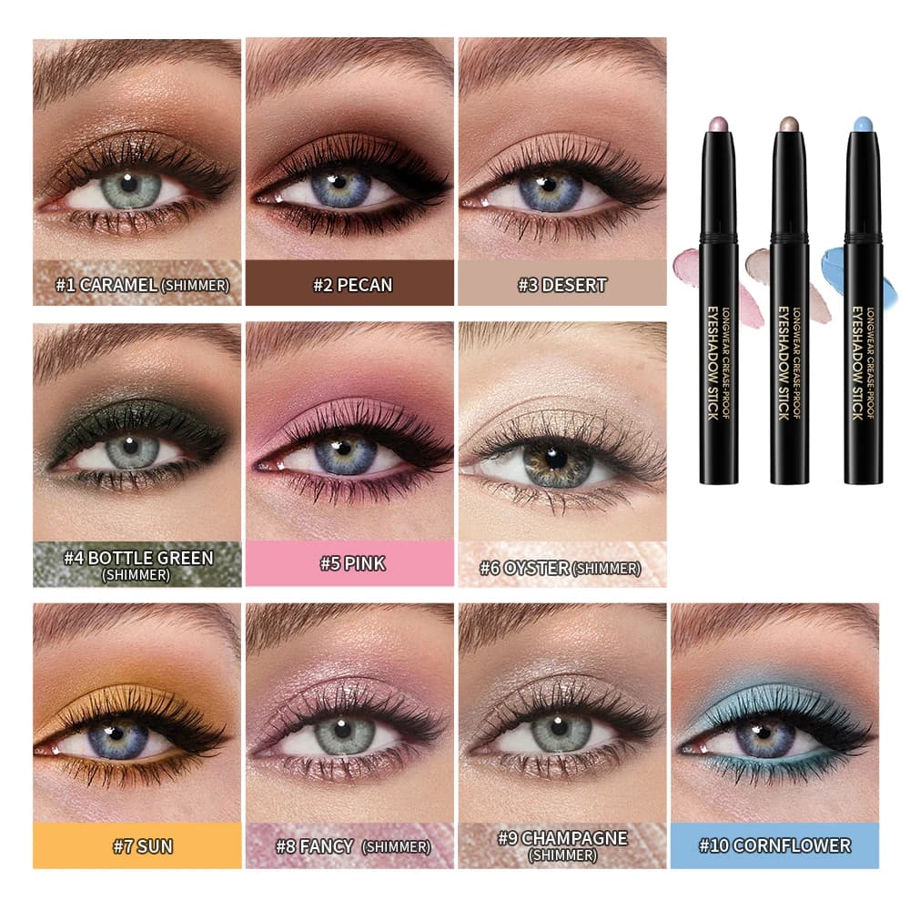 10 Color Waterproof Creamy Shade Pencil, Highlight with durable matte gradient, glitter, lazy eye makeup