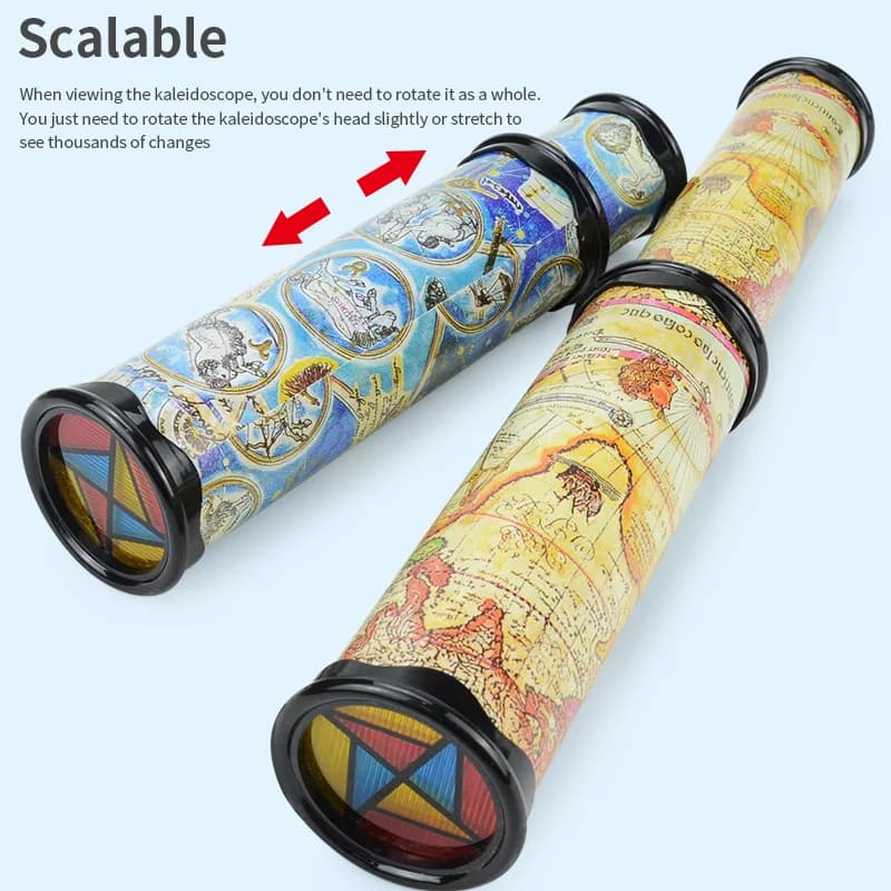 Caleidoscope for children in continuous evolution with three internal mausoleum mirrors, retractable rotation, classic toys for kindergarten