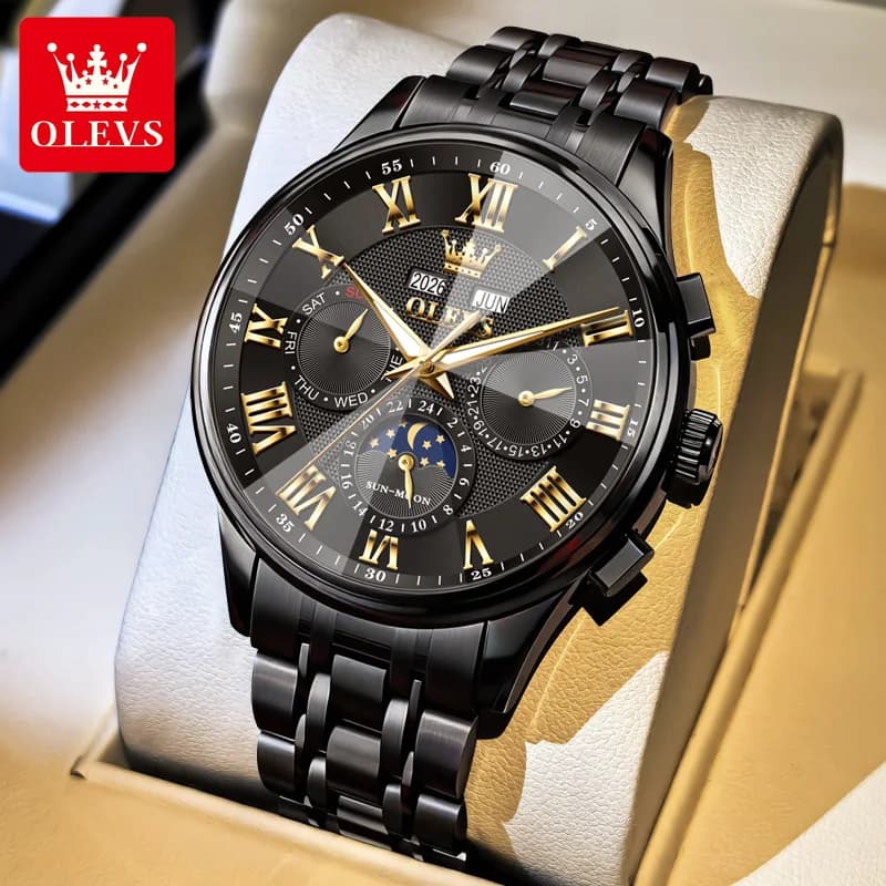 OLEVS 7113 Men's Watch with Moon Phases, Waterproof, Roman Scale, Automatic mechanical, Luminous with Date