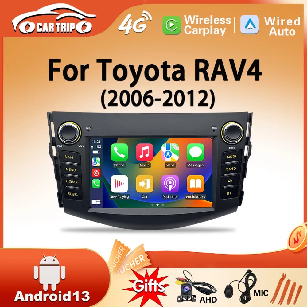 Autoradio multimediale 2 DIN da 7 pollici per Toyota RAV4 Rav 4 2006-2012 con Android 13, navigazione GPS, Carplay, DSP.