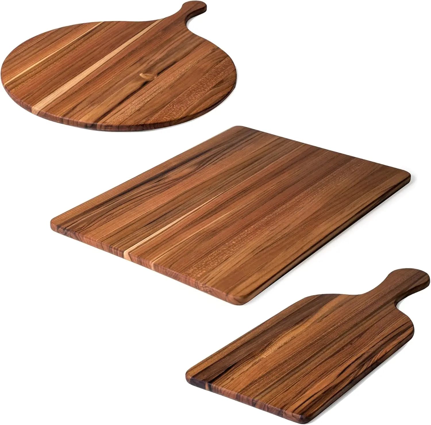 Set of 3 Cutting boards in Teak Wood - Includes a Regular Cutter, a Round Cutter and a Palette Tagliere - Reversible