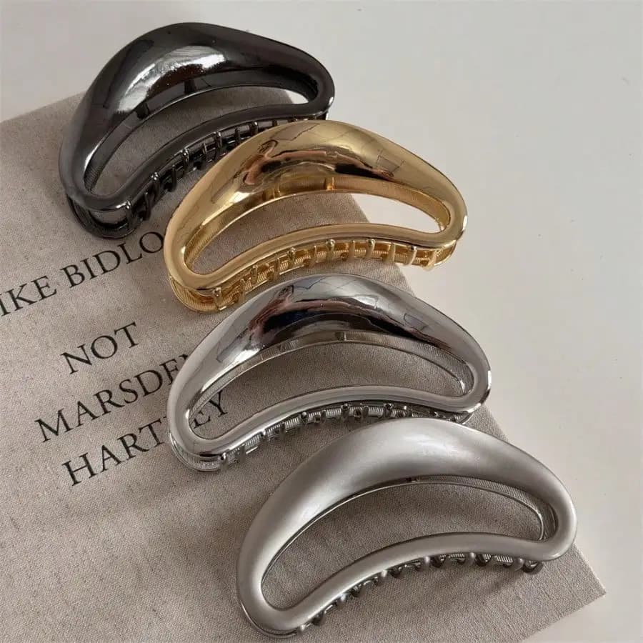 Matte Hollow Moon Shape Alloy Shark Hair Claw, Large Elegant Back Head Hair Clip For Women
